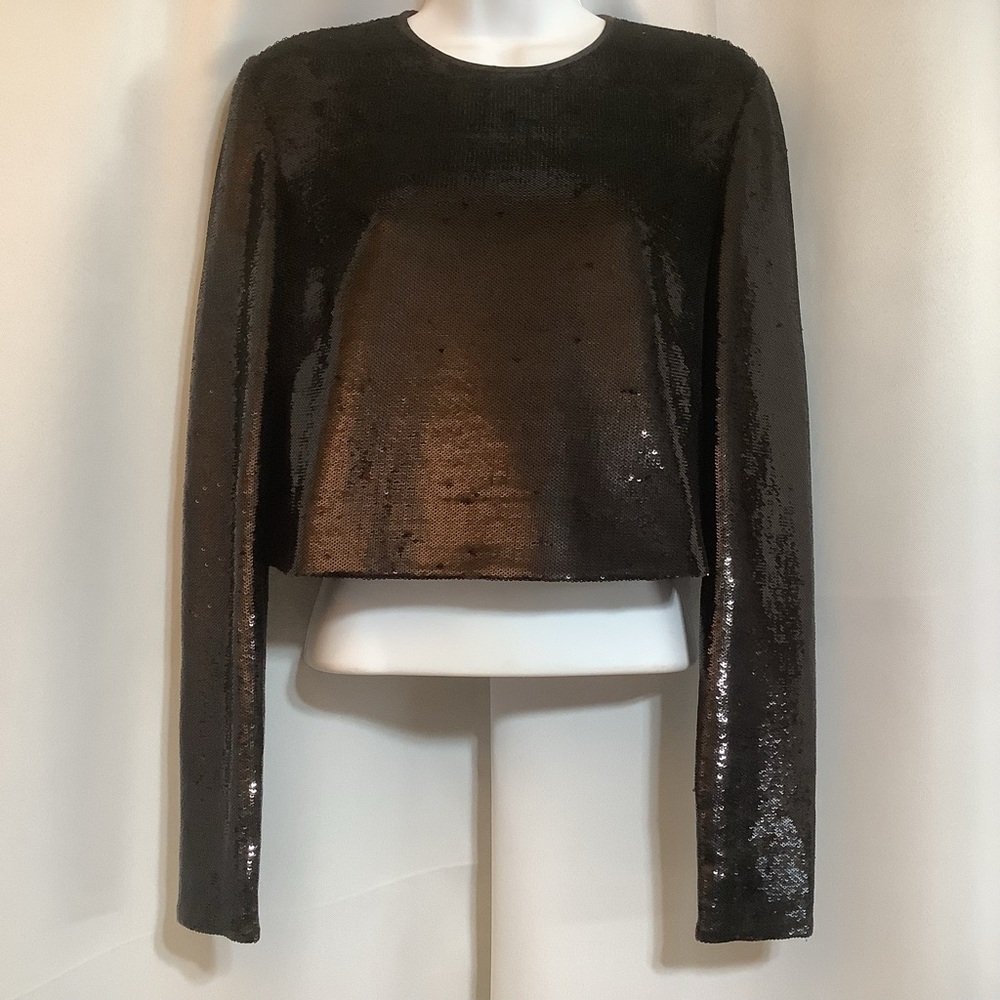 Diane Von Furstenberg Top Women’s Size 0 Sequins Back Zipper Festive Black